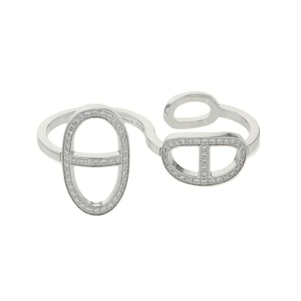 エルメス リング シェーヌダンクル コントゥール ダブル リング ダイヤ 76P 0.48ct K18WGホワイトゴールド サイズ54