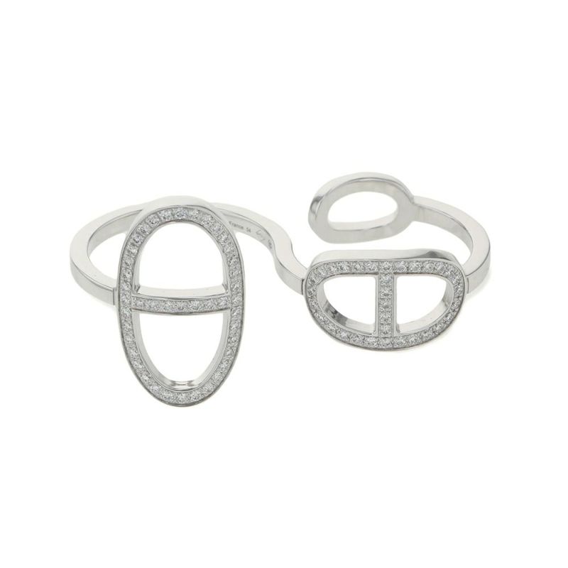 エルメス リング シェーヌダンクル コントゥール ダブル リング ダイヤ 76P 0.48ct K18WGホワイトゴールド サイズ54