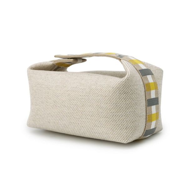 エルメス ポーチ ブリッド・ア・ブラック オ・カレ PM セーグル/シルバー金具 ウール HERMES