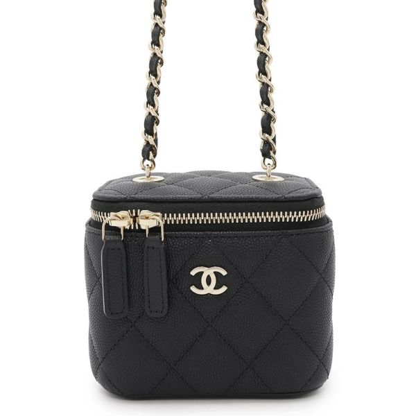 シャネル チェーンショルダーバッグ マトラッセ ココマーク ヴァニティケース ミニ キャビアスキン AP1340 バニティ 黒