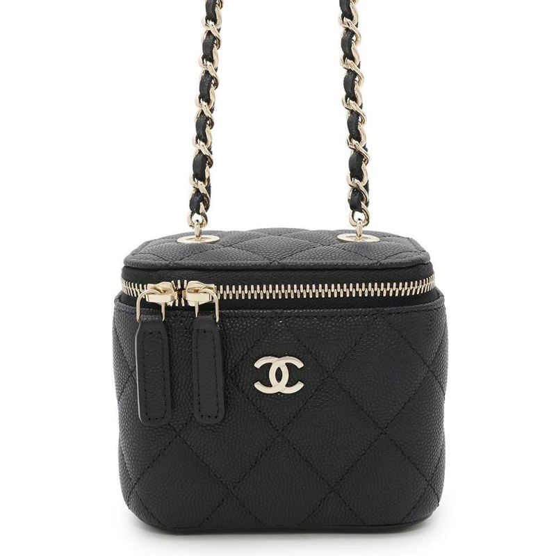 シャネル チェーンショルダーバッグ マトラッセ ココマーク ヴァニティケース ミニ キャビアスキン AP1340 バニティ 黒