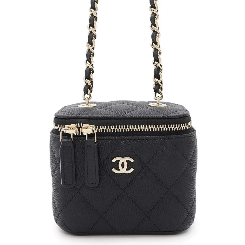 シャネル チェーンショルダーバッグ マトラッセ ココマーク ヴァニティケース ミニ キャビアスキン AP1340 バニティ 黒