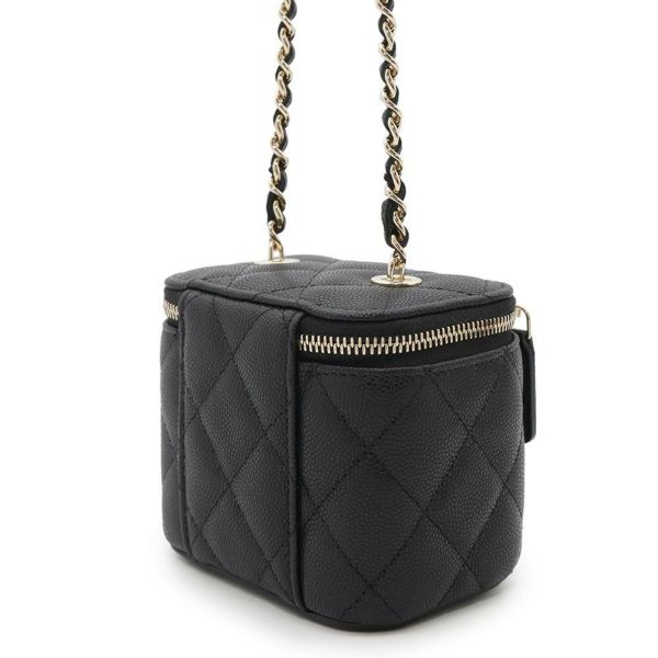 シャネル チェーンショルダーバッグ マトラッセ ココマーク ヴァニティケース ミニ キャビアスキン AP1340 バニティ 黒