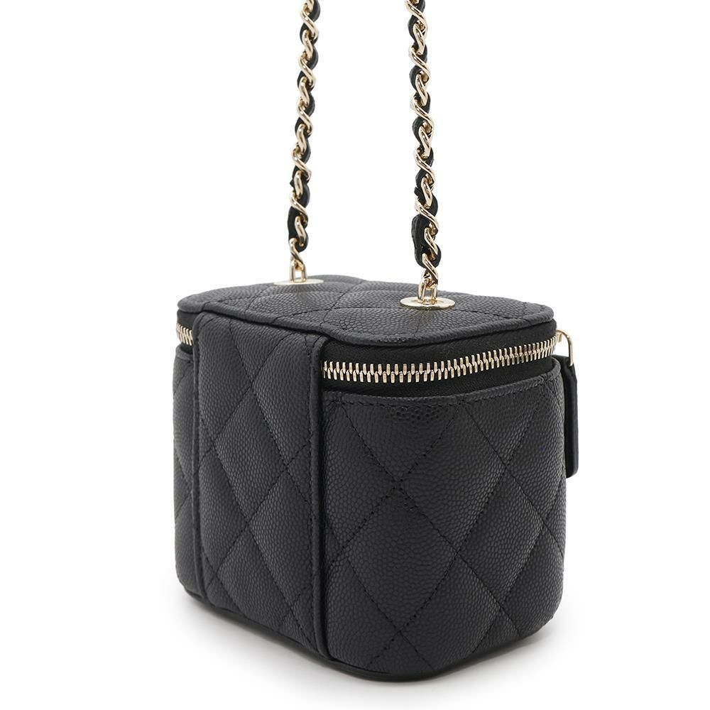 シャネル チェーンショルダーバッグ マトラッセ ココマーク ヴァニティケース ミニ キャビアスキン AP1340 バニティ 黒