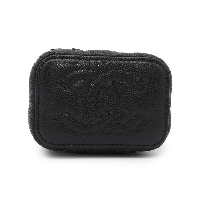 シャネル チェーンショルダーバッグ マトラッセ ココマーク ヴァニティケース ミニ キャビアスキン AP1340 バニティ 黒