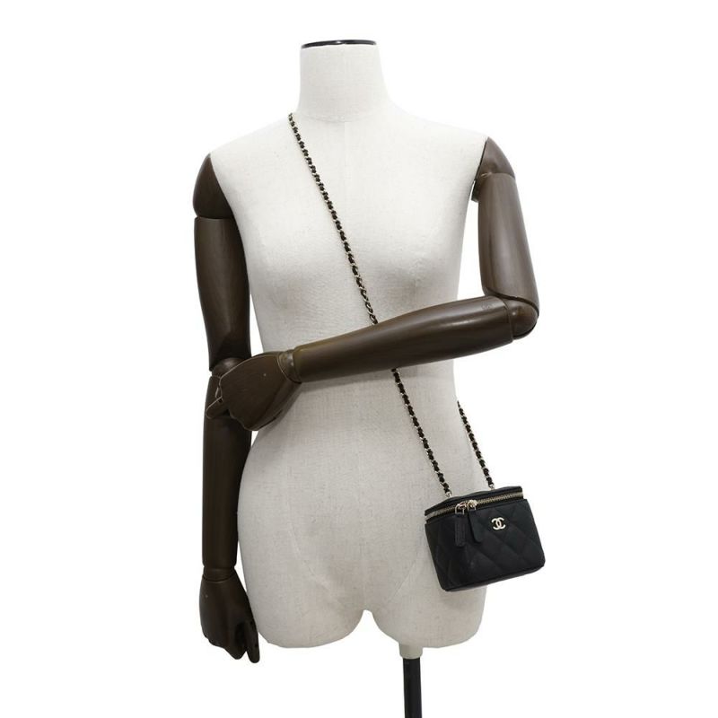 シャネル チェーンショルダーバッグ マトラッセ ココマーク ヴァニティケース ミニ キャビアスキン AP1340 バニティ 黒