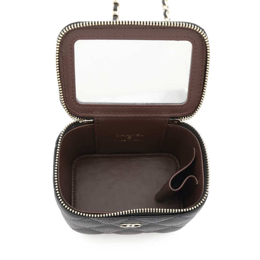 シャネル チェーンショルダーバッグ マトラッセ ココマーク ヴァニティケース ミニ キャビアスキン AP1340 バニティ 黒