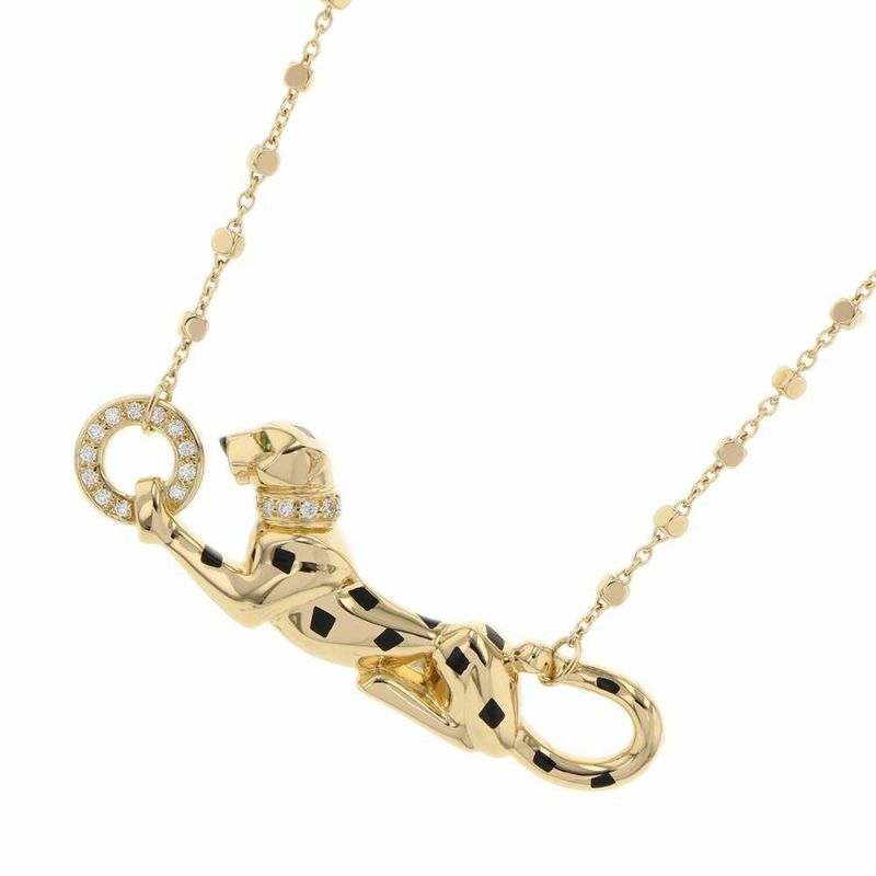 カルティエ ネックレス パンテール ドゥ ダイヤ 19P 計0.07ct ツァボライトガーネット 1P K18YG ブラックラッカー