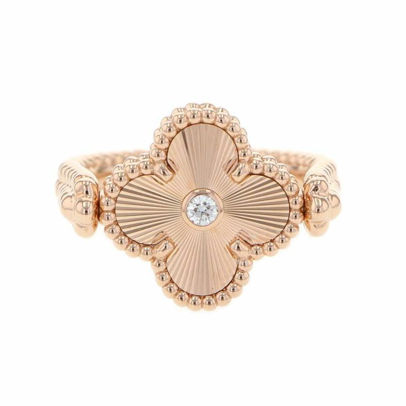 ヴァンクリーフ&アーペル リング ヴィンテージ アルハンブラ リバーシブル カーネリアン ダイヤ 1P ギヨシェ K18PG サイズ54 指輪