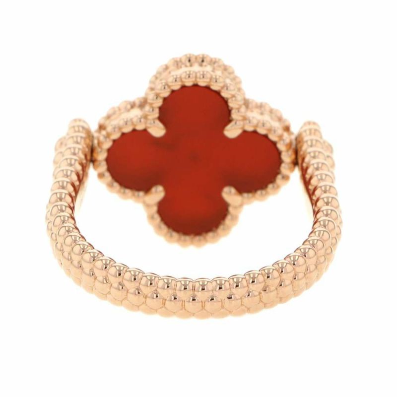 ヴァンクリーフ&アーペル リング ヴィンテージ アルハンブラ リバーシブル カーネリアン ダイヤ 1P ギヨシェ K18PG サイズ54 指輪