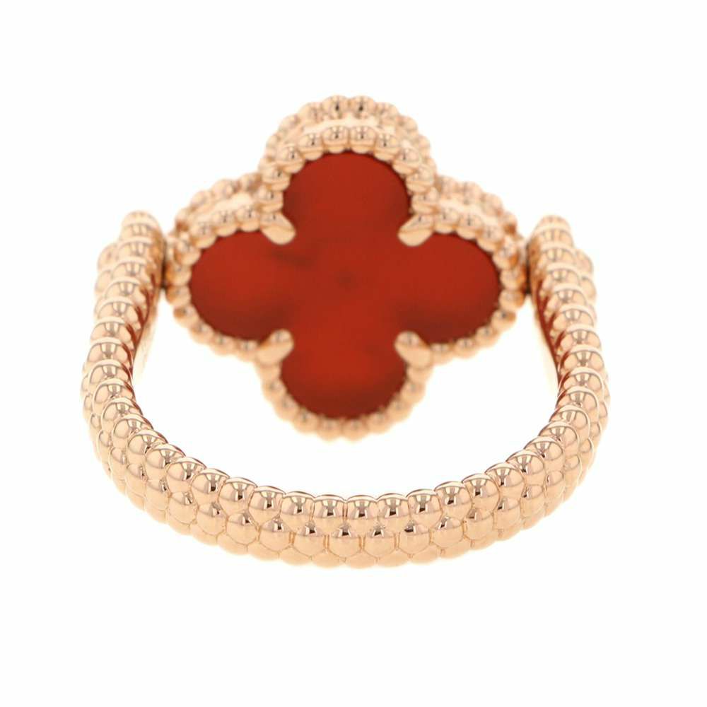 ヴァンクリーフ&アーペル リング ヴィンテージ アルハンブラ リバーシブル カーネリアン ダイヤ 1P ギヨシェ K18PG サイズ54 指輪