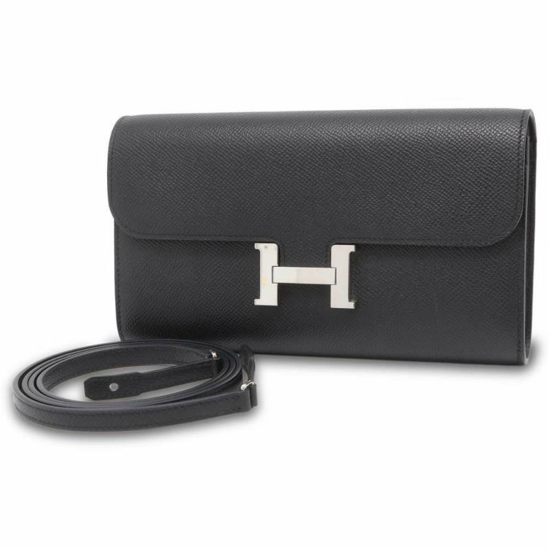 エルメス 長財布 コンスタンス トゥーゴー ロング ブラック/シルバー金具 ヴォーエプソン B刻印 財布 黒