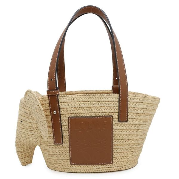 ロエベ ハンドバッグ エレファント バスケットバッグ スモール ラフィア カーフレザー A546T37X01 LOEWE かごバッグ ゾウ