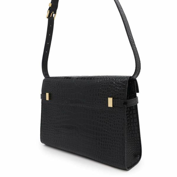サンローランパリ ショルダーバッグ マンハッタン ミディアム クロコ型押しレザー 579271 SAINT LAURENT PARIS 黒