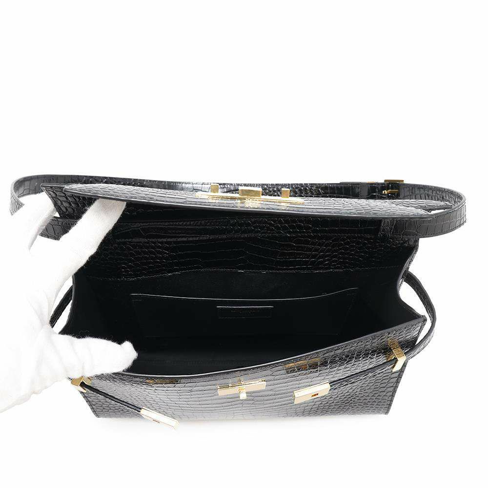 サンローランパリ ショルダーバッグ マンハッタン ミディアム クロコ型押しレザー 579271 SAINT LAURENT PARIS 黒