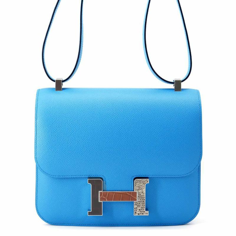 エルメス ショルダーバッグ コンスタンス24  ブルーフリーダ/シルバー金具 エプソン /アリゲーター/リザード Z刻印