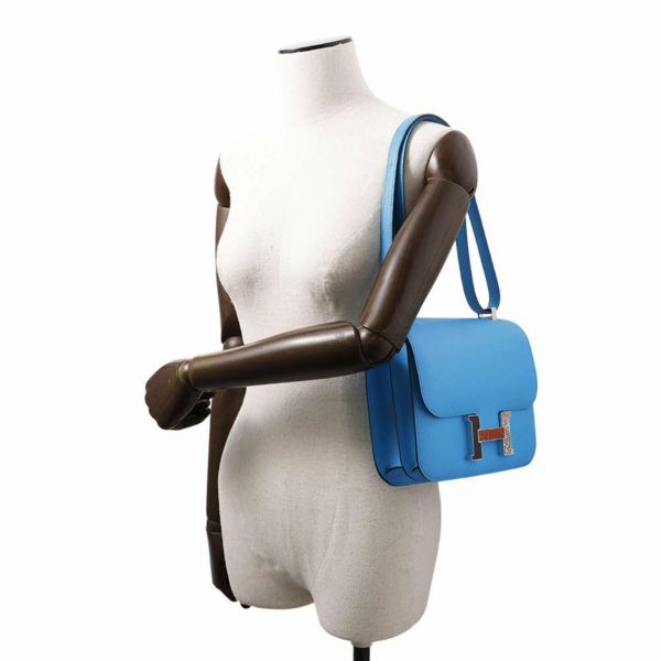 エルメス ショルダーバッグ コンスタンス24  ブルーフリーダ/シルバー金具 エプソン /アリゲーター/リザード Z刻印