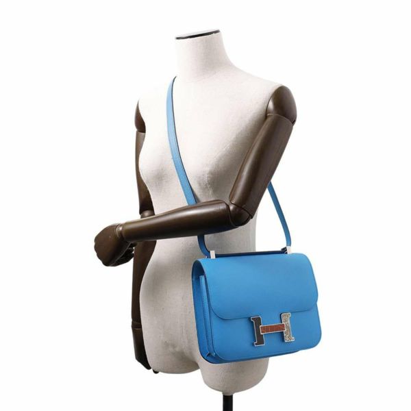 エルメス ショルダーバッグ コンスタンス24  ブルーフリーダ/シルバー金具 エプソン /アリゲーター/リザード Z刻印