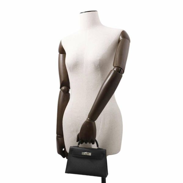 エルメス ハンドバッグ ミニケリー2 外縫い ブラック/シルバー金具 エプソン W刻印 2wayショルダー 黒