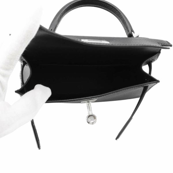 エルメス ハンドバッグ ミニケリー2 外縫い ブラック/シルバー金具 エプソン W刻印 2wayショルダー 黒
