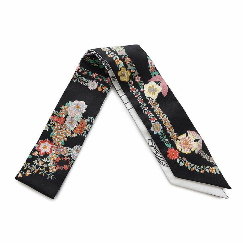 エルメス スカーフ ツイリー ブリッド・ドゥ・ガラ・アン・フルール&アイライナー Brides de Gala en Fleurs 2025春夏 黒 白