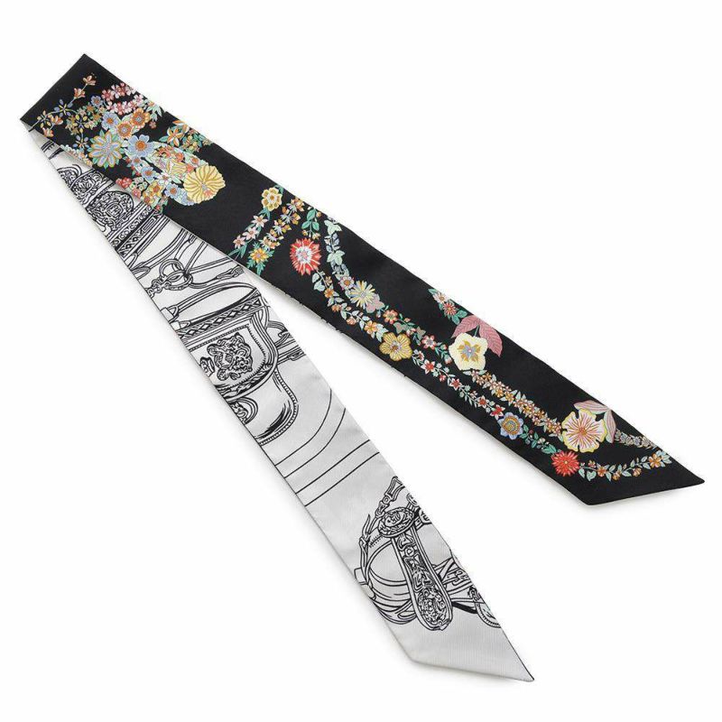 エルメス スカーフ ツイリー ブリッド・ドゥ・ガラ・アン・フルール&アイライナー Brides de Gala en Fleurs 2025春夏 黒 白