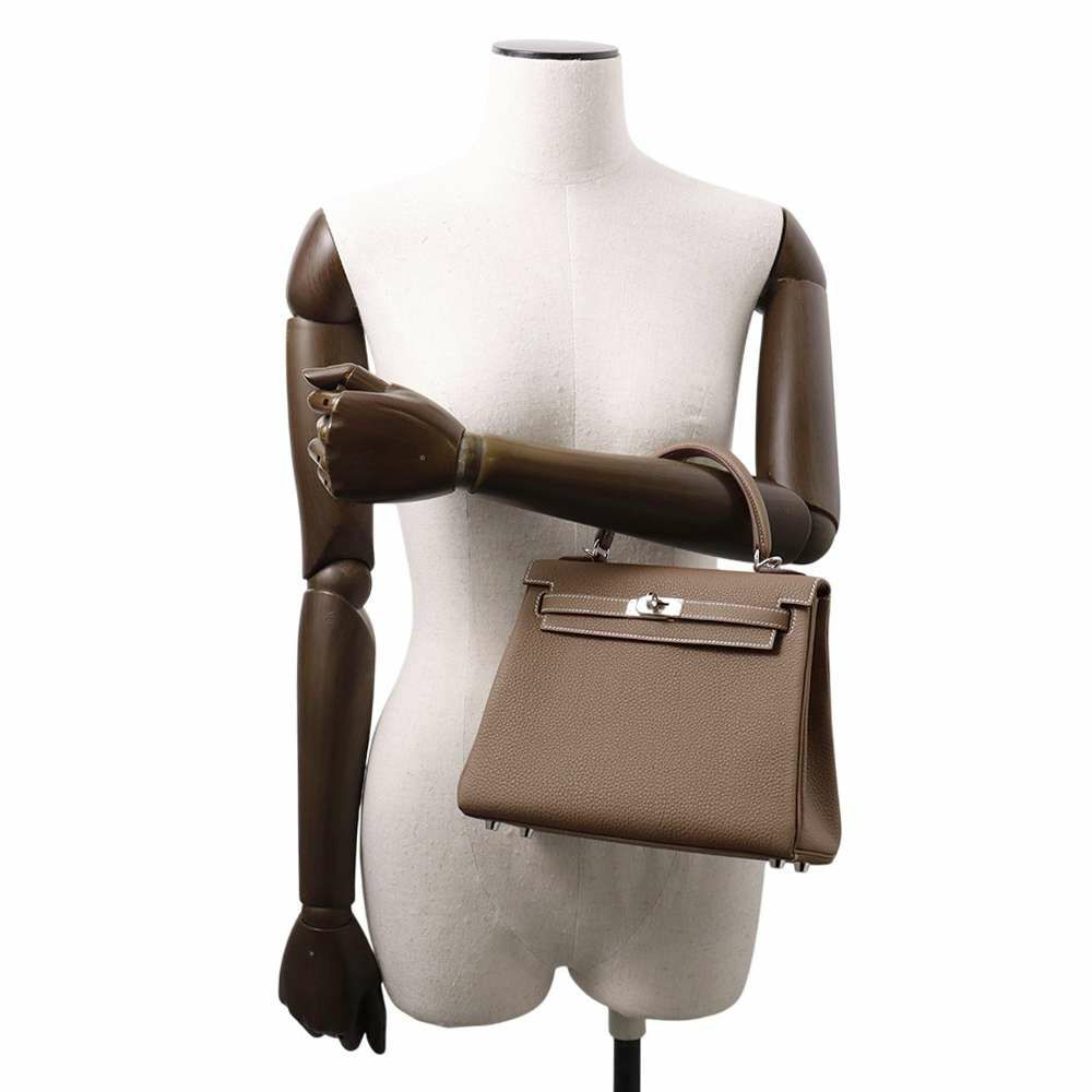 エルメス ハンドバッグ ケリー25 内縫い エトゥープ/シルバー金具 トゴ W刻印 2wayショルダー