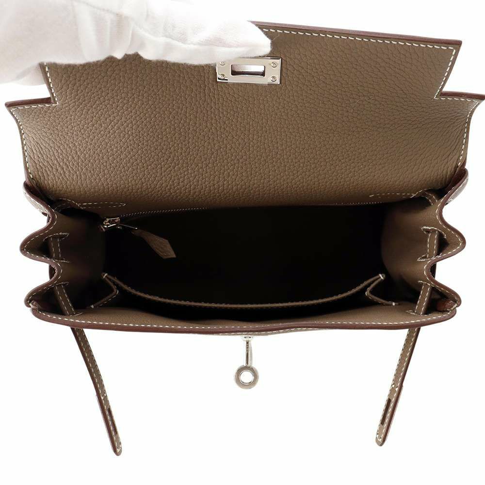 エルメス ハンドバッグ ケリー25 内縫い エトゥープ/シルバー金具 トゴ W刻印 2wayショルダー