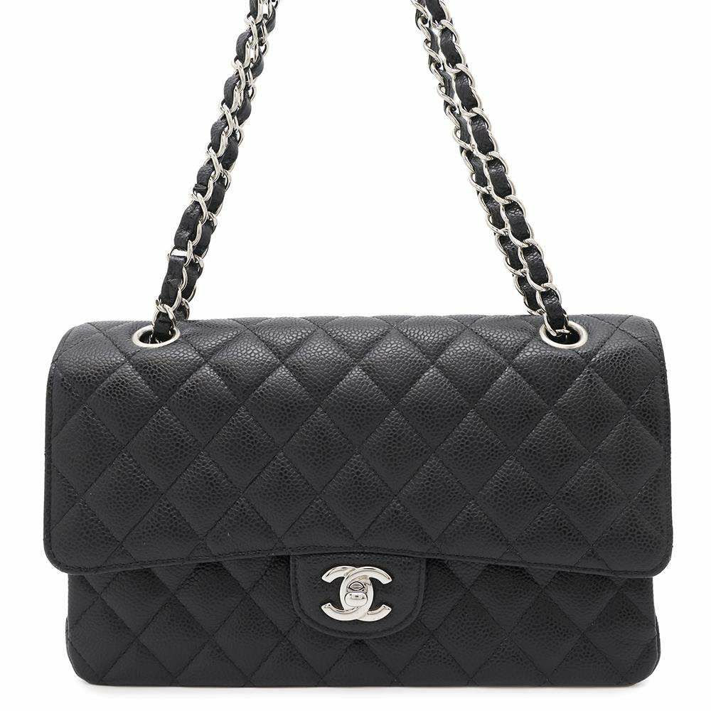 シャネル チェーンショルダーバッグ マトラッセ25 ココマーク キャビアスキン ダブルチェーン A01112 CHANEL 黒