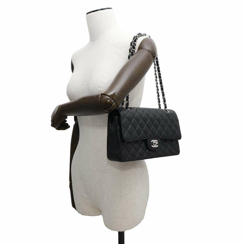 シャネル チェーンショルダーバッグ マトラッセ25 ココマーク キャビアスキン ダブルチェーン A01112 CHANEL 黒