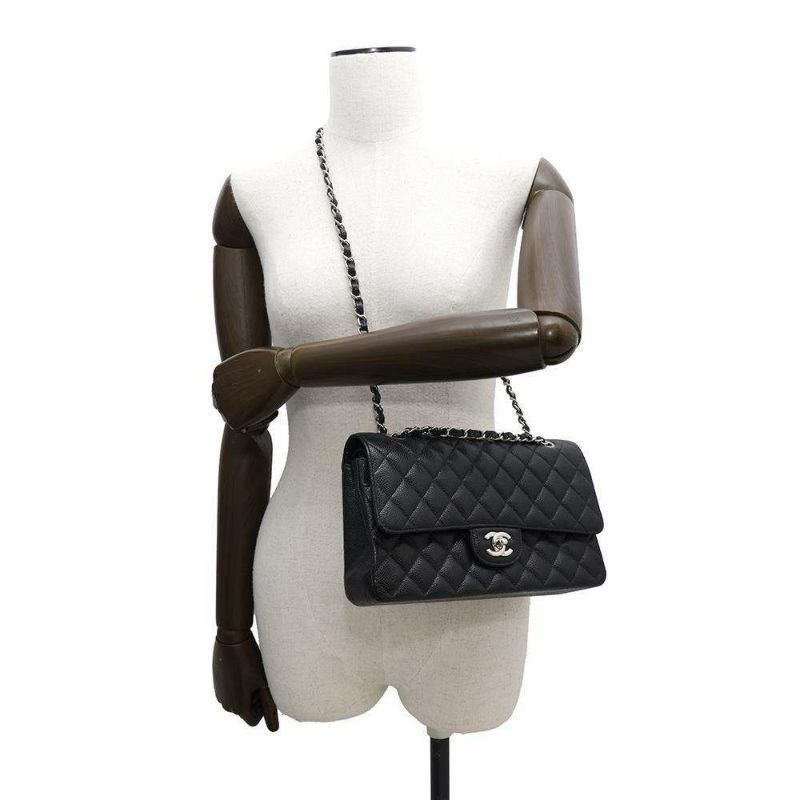 シャネル チェーンショルダーバッグ マトラッセ25 ココマーク キャビアスキン ダブルチェーン A01112 CHANEL 黒