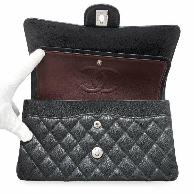 シャネル チェーンショルダーバッグ マトラッセ25 ココマーク キャビアスキン ダブルチェーン A01112 CHANEL 黒