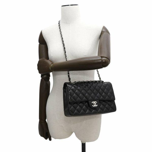シャネル チェーンショルダーバッグ マトラッセ25 ココマーク ダブルチェーン ラムスキン A01112 CHANEL 黒