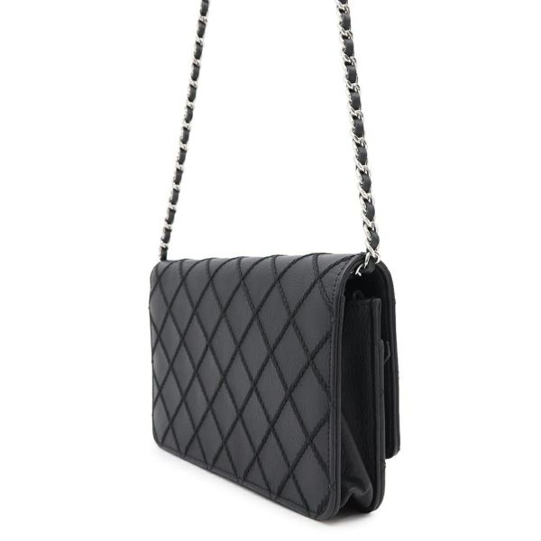 シャネル チェーンウォレット ワイルドステッチ ココマーク レザー CHANEL 財布 黒