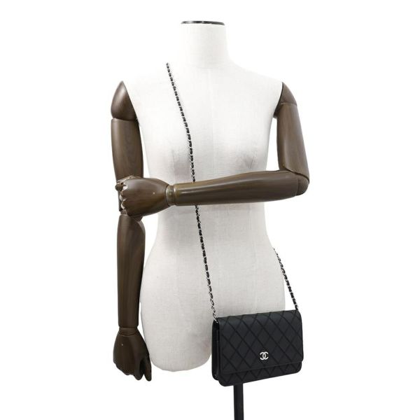 シャネル チェーンウォレット ワイルドステッチ ココマーク レザー CHANEL 財布 黒