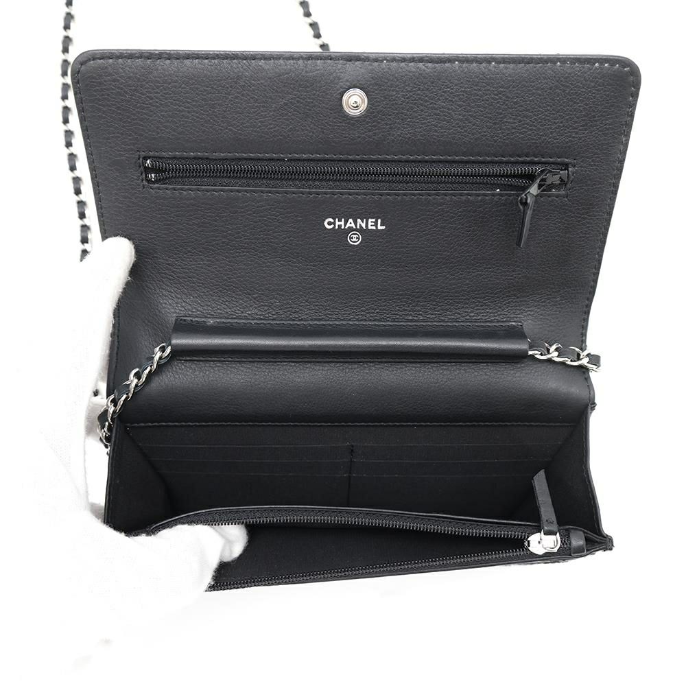 シャネル チェーンウォレット ワイルドステッチ ココマーク レザー CHANEL 財布 黒