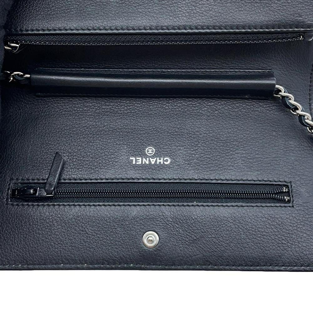 シャネル チェーンウォレット ワイルドステッチ ココマーク レザー CHANEL 財布 黒
