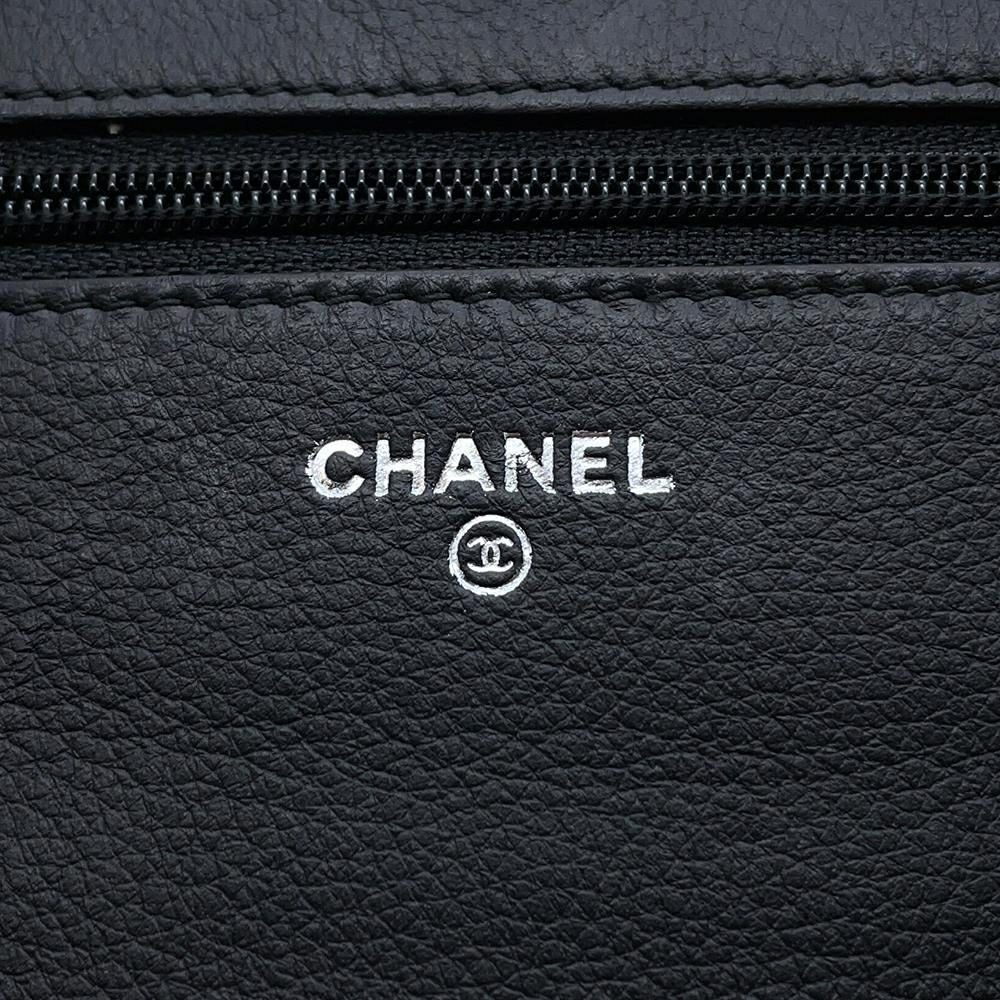 シャネル チェーンウォレット ワイルドステッチ ココマーク レザー CHANEL 財布 黒