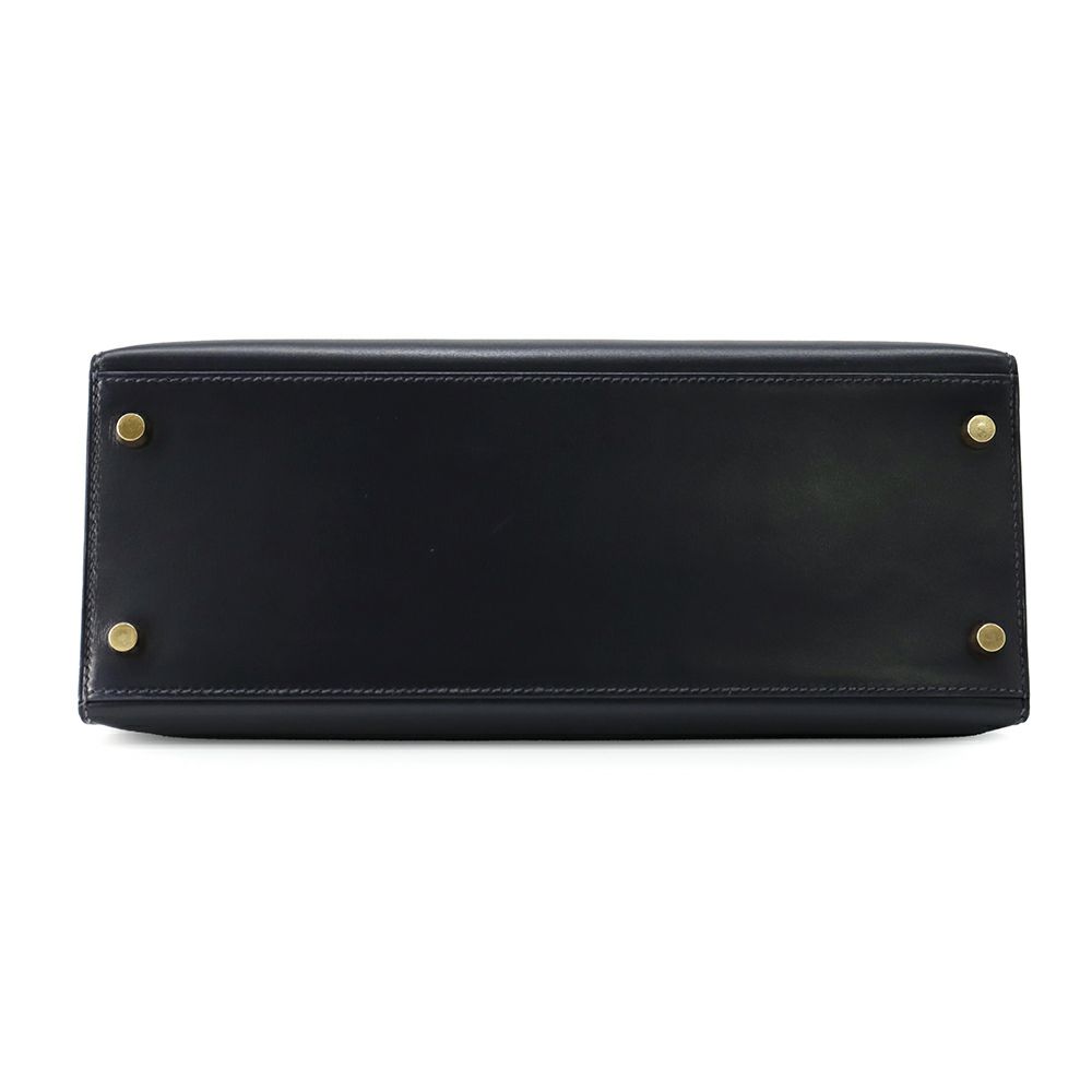 エルメス ハンドバッグ ケリー28 外縫い ブルーインディゴ/ゴールド金具 ボックスカーフ □C刻印 2wayショルダー