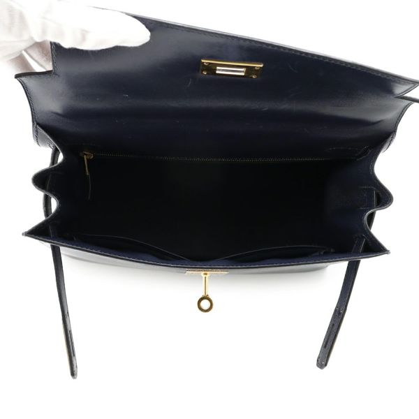 エルメス ハンドバッグ ケリー28 外縫い ブルーインディゴ/ゴールド金具 ボックスカーフ □C刻印 2wayショルダー