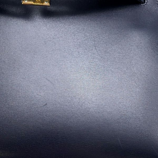 エルメス ハンドバッグ ケリー28 外縫い ブルーインディゴ/ゴールド金具 ボックスカーフ □C刻印 2wayショルダー