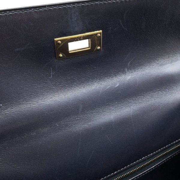 エルメス ハンドバッグ ケリー28 外縫い ブルーインディゴ/ゴールド金具 ボックスカーフ □C刻印 2wayショルダー