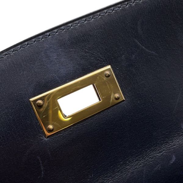 エルメス ハンドバッグ ケリー28 外縫い ブルーインディゴ/ゴールド金具 ボックスカーフ □C刻印 2wayショルダー