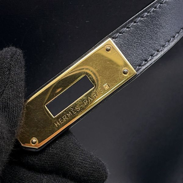 エルメス ハンドバッグ ケリー28 外縫い ブルーインディゴ/ゴールド金具 ボックスカーフ □C刻印 2wayショルダー