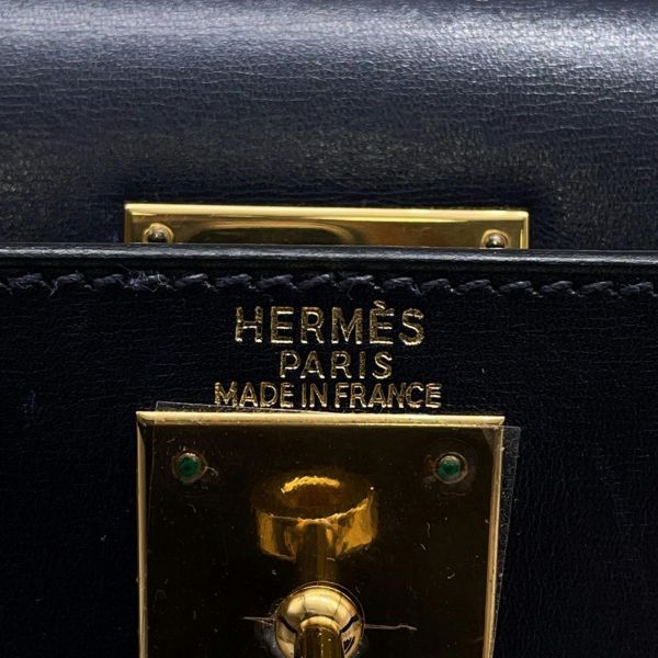 エルメス ハンドバッグ ケリー28 外縫い ブルーインディゴ/ゴールド金具 ボックスカーフ □C刻印 2wayショルダー