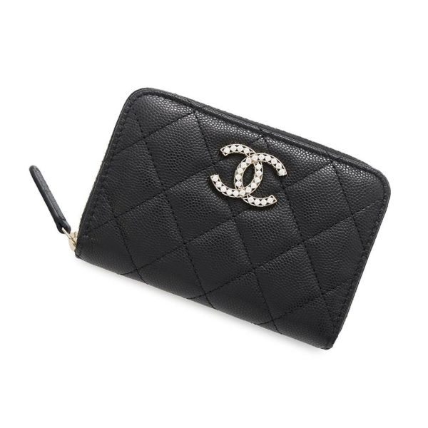 シャネル コインケース ココマーク マトラッセ ジップ コインパース ラインストーン キャビアスキン AP4560 CHANEL 財布 黒