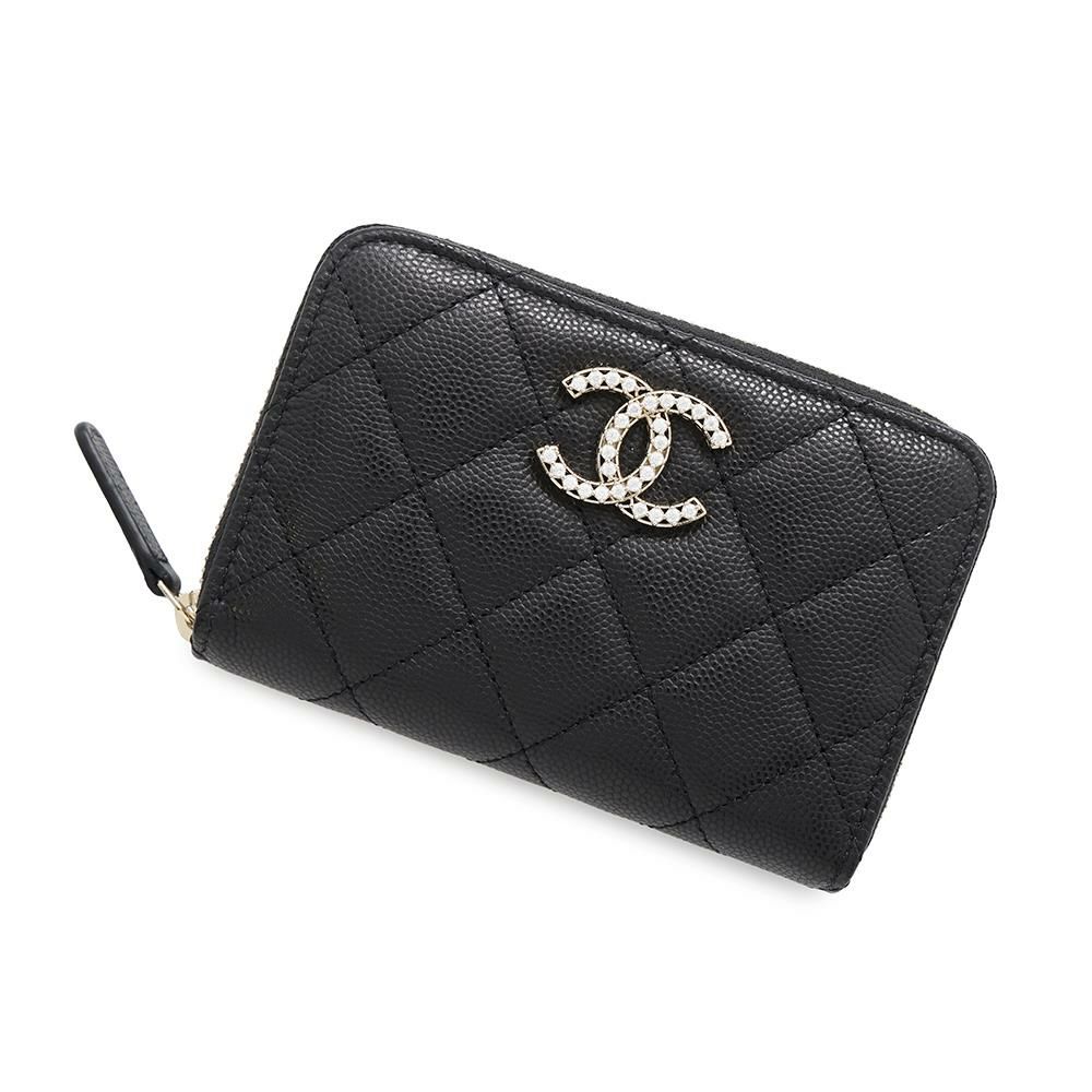 シャネル コインケース ココマーク マトラッセ ジップ コインパース ラインストーン キャビアスキン AP4560 CHANEL 財布 黒