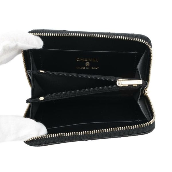 シャネル コインケース ココマーク マトラッセ ジップ コインパース ラインストーン キャビアスキン AP4560 CHANEL 財布 黒