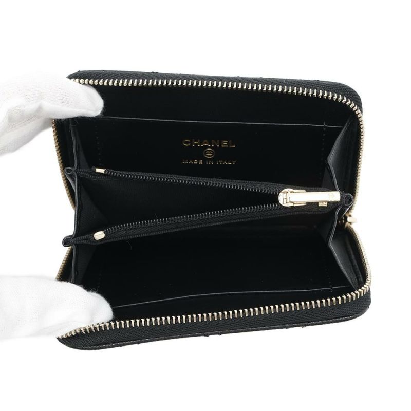 シャネル コインケース ココマーク マトラッセ ジップ コインパース ラインストーン キャビアスキン AP4560 CHANEL 財布 黒