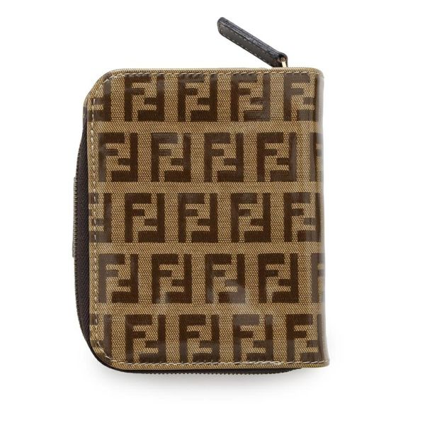 フェンディ 二つ折り財布 ズッカ柄 総柄 コンパクト ジップウォレット レザー FENDI